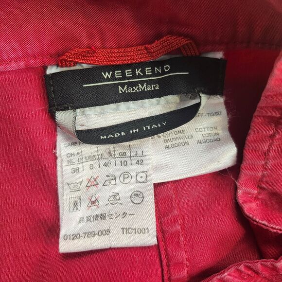 VTG WEEKEND MaxMara Red Jacket Size Medium Moto Double Zip Italian Made Cotton - Picture 8 of 11